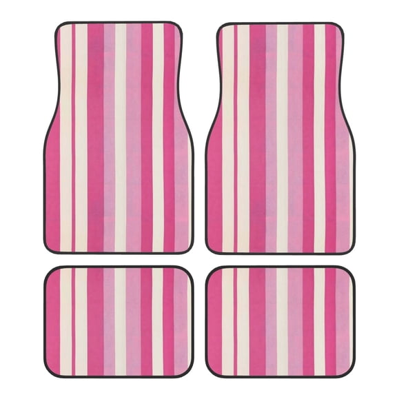 Crystal Fleece Car Floor Mats Set Of Four - Bottom Injection Molded For Easy Installation To Prevent Interior Contamination Suitable For Most Cars Pink Stripe_3