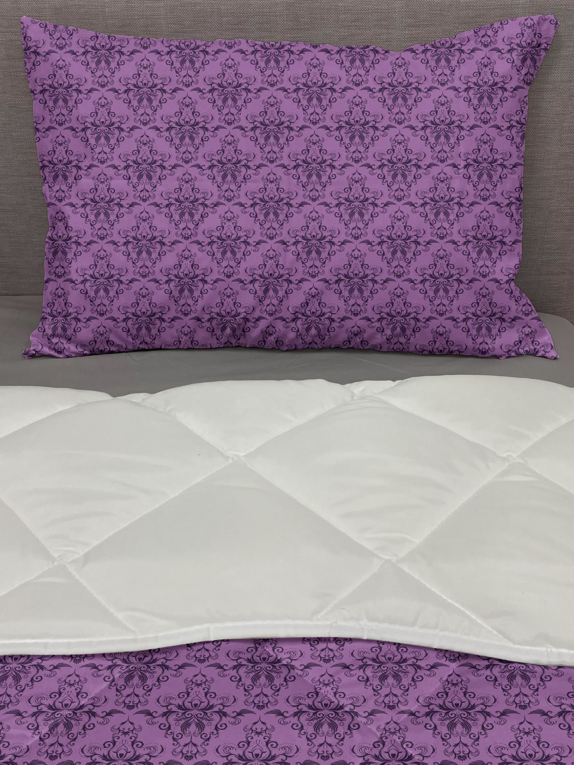thumbnail image 3 of Vintage Comforter & Sham Bedding Set, Damask Style Repetitive Rococo Pattern Old Fashioned in Purple Shades, 3 pcs Duvet Set Microfiber Filling Quilt, 5 Sizes, Violet and Dark Purple, by Ambesonne, 3 of 4