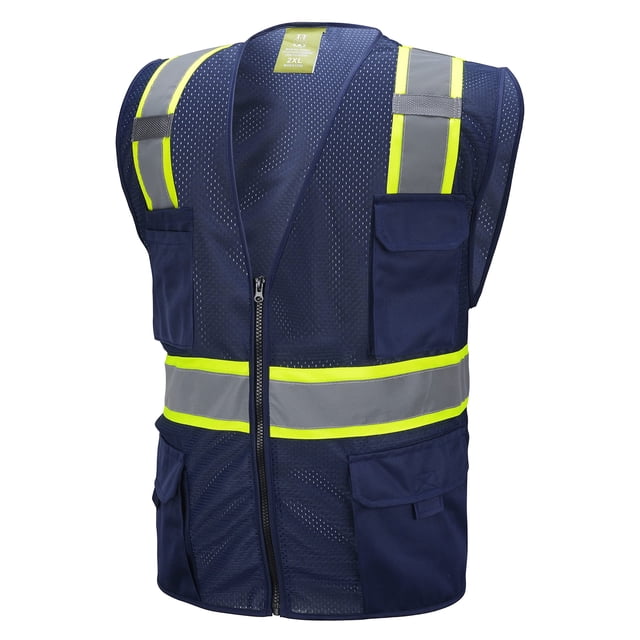 Chaleco de seguridad CAL PACIFIC XL azul marino reflectante con múltiples bolsillos