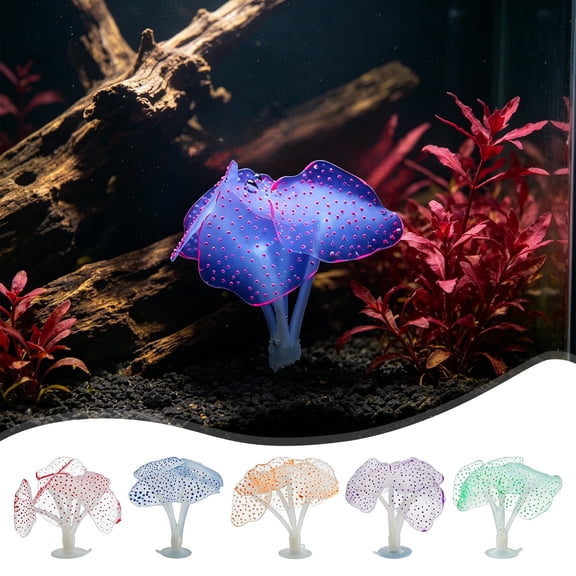 AYktou Artificial Aquarium Fish Tank Decoration Silicone Sea Anemone Light, 3.9×3.5 Inch Luminous Decor Tank Light - Glowing Landscape LED Light for Fish Tank and Turtle Tank