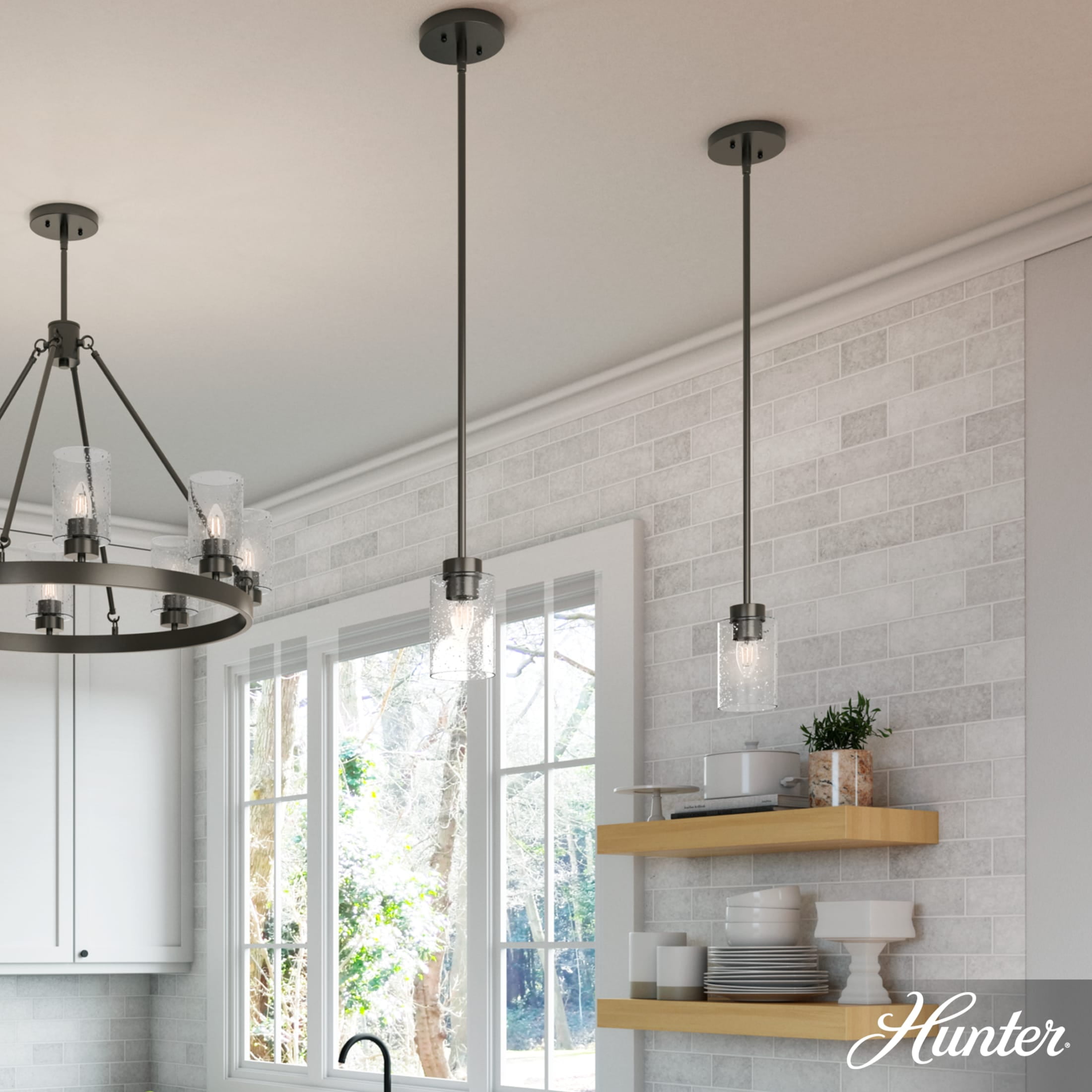 Hunter - Hartland 1-light Noble Bronze, Mini Pendant Light, Dimmable, Casual Style, Cylinder Shaped, for Bedrooms, Dining, Living Rooms - 19013