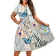 thumbnail image 3 of SCRAWLGOD Daisy Butterfly Dress for Women Summer Midi Dresses for Women Casual Short Sleeve Elastic High Waist Dress Crewneck Ladies Summer Dresses Size M for Picnic, 3 of 7