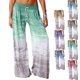 thumbnail image 3 of Pantalones Sueltos Pierna Ancha Cintura Alta Degradado Cordón Cinturón Ajustable Impresión Pantalones Casuales Verde S, 3 of 5