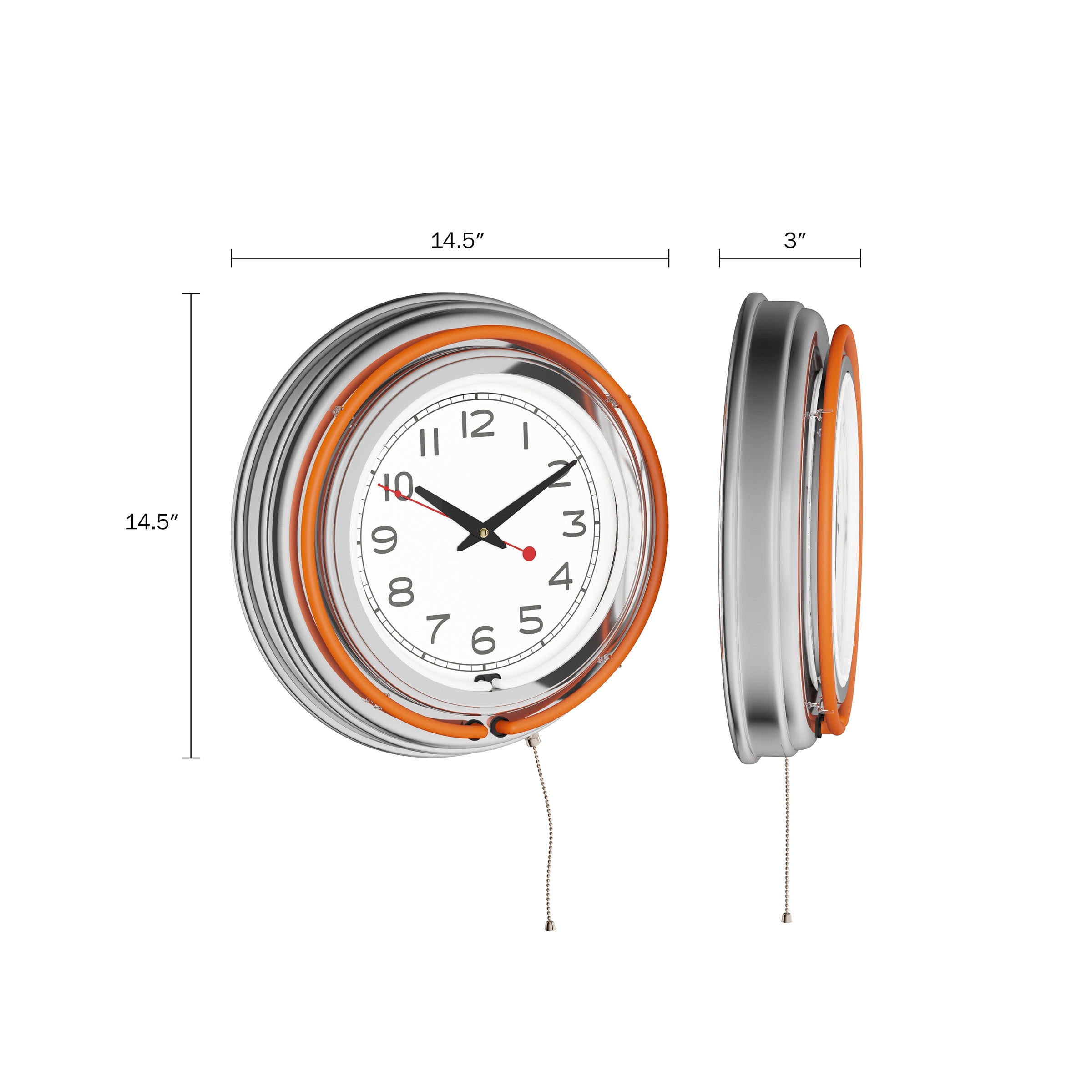 14" Retro Neon Wall Clock, Double Light Ring Vintage Style Clock by Lavish Home