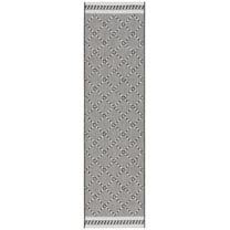 SAFAVIEH Courtyard Percival Geometric Indoor/Outdoor Runner Rug, Black/Ivory, 2'3" x 8'