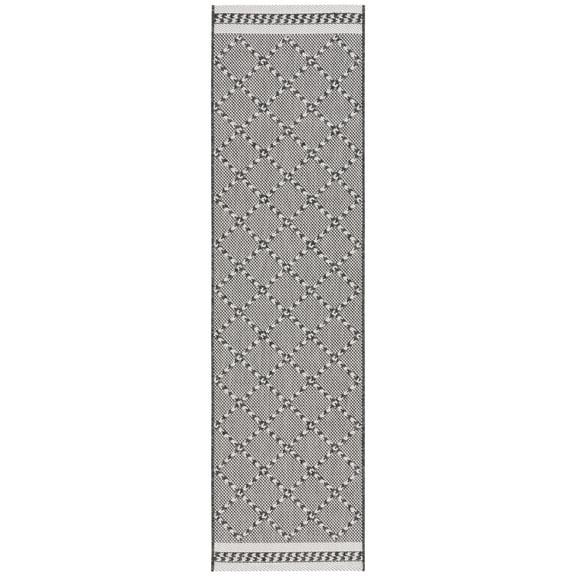 SAFAVIEH Courtyard Percival Geometric Indoor/Outdoor Runner Rug, Black/Ivory, 2'3" x 8'