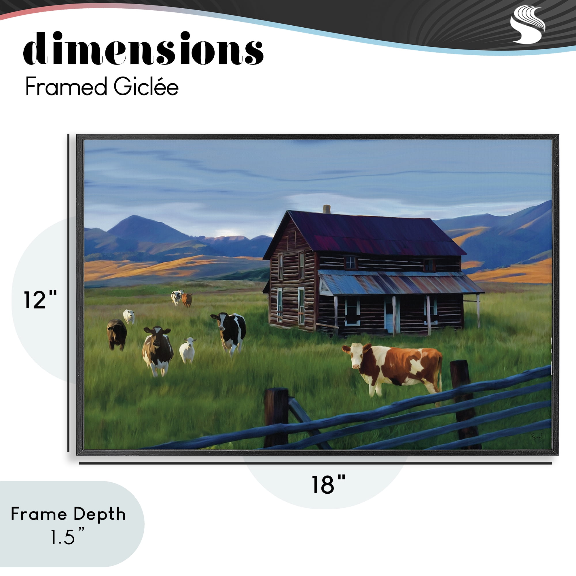 Stupell Industries Grazing Cattle at Solitary Cabin Black Framed Giclee Art, design by Renel Peters