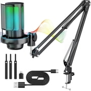 CATUOR USB RGB Desktop Microphone Kit with Boom Arm, Condenser Mic for PC and Mac, Adjustable Arm Stand with Pop Filter and Shock Mount, Plug-and-Play for Streaming, Voice Chat and Recording