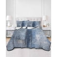 thumbnail image 3 of Blue Summer Quilt Set Full Size,Soft Microfiber Quilted Bedding Set with 2 Pillow Shams,Retro Oil Painting Modern Abstract Art Aesthetics Lightweight All Season Bedspread Coverlet for Bedroom 78"x90", 3 of 6