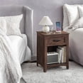 thumbnail image 6 of LEDREM Farmhouse Nightstand with Charging Hub - Bedside Table with Drawer & Open Shelf, USB/AC Outlets, Premium MDF, Maroon Brown, 6 of 7