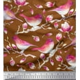 thumbnail image 1 of Soimoi Brown Poly Georgette Fabric Branch,Pink Floral & American Robin Bird Print Fabric by Yard 52 Inch Wide, 1 of 1