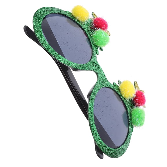 OUNONA Green Christmas Tree Party Glasses for Adults Plastic Funny Holiday Eyewear with PomPoms 1 Pair