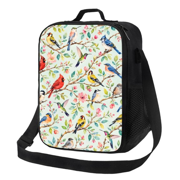 Colorful Songbird Floral Lunch Bag Insulated Thermal Lunch Box with Shoulder Strap & Handle for Women and Men