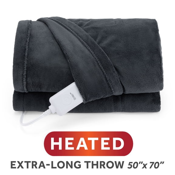 Sunbeam Heated Electric Microplush Throw Blanket, Greystone, 4 Heat Settings, 50 x 70 in