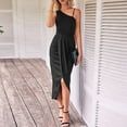 thumbnail image 4 of EGNMCR Robes de Fête pour Femmes Mode Femmes Décontractée Été Uni à une Épaule Sans Manches Longue Robe, 4 of 7
