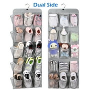 MISSLO 30 Pockets Hanging Shoe Organizer for Closet Storage with Rotating Hanger Shoe Rack, Gray