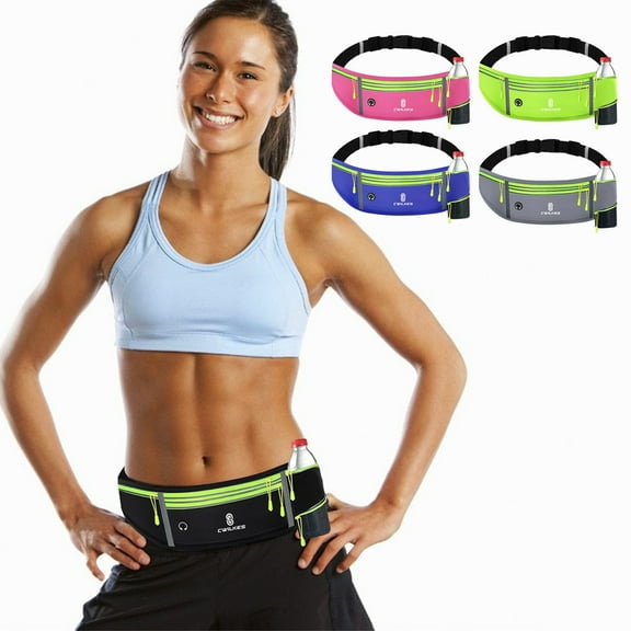 Nsxcdh Running Belt with Water Bottle Sports Pack Waist Bag Neoprene Zipper Adjustable 19.7x4.3x0.4in Mesh Bottle Pocket Waterproof for Running Hiking Cycling Exercise Home Indoor Sports Gift