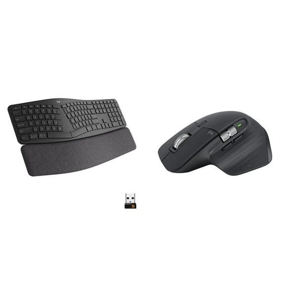 Logitech MX Master 3S Wireless Mouse and Ergo K860 Split Ergonomic Keyboard - Quieter Clicks, Faster Scrolling, Adjustable Palm Lift