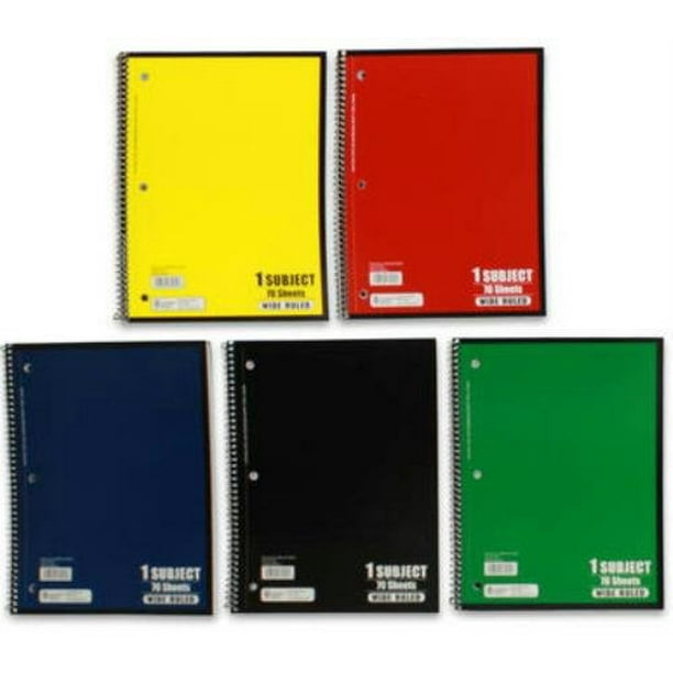 college ruled spiral bound notebook 70 sheets assorted colors (pack of 5)