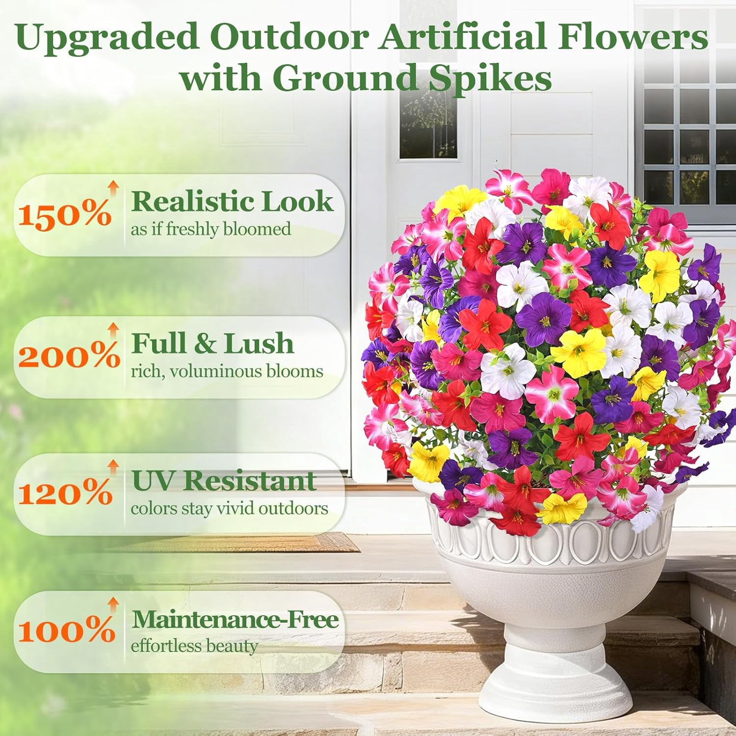 Yastouay 2 Packs Artificial Flowers Topiary Balls with Ground Spikes,23 Inch Colorful UV Resistant Faux Boxwood with Petunias Flowers for Outdoor Garden Decor