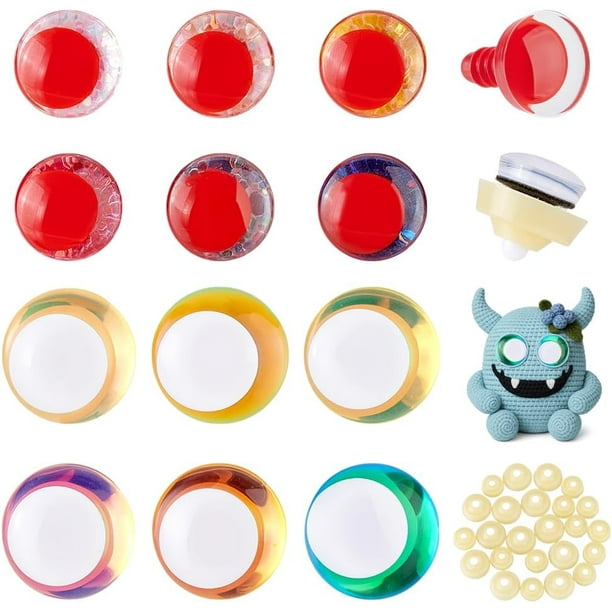 24 ojos de seguridad de 6 colores para crochet, 14 mm y 18 mm, para amigurumi, peluches y manualidades, con arandelas.