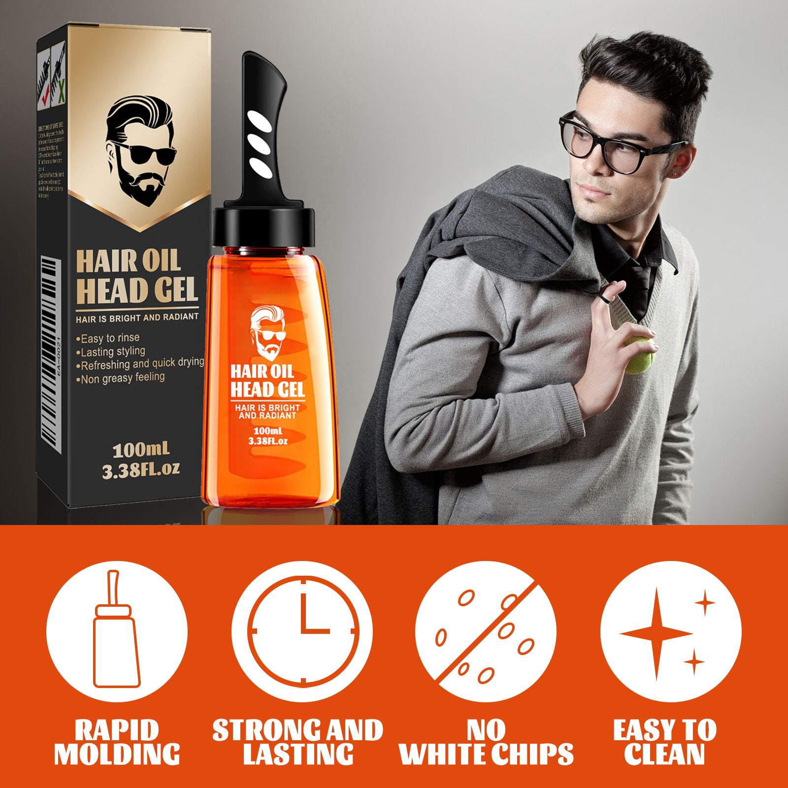 Alvantor 2-in-1 Hair Wax with Comb, Retro Oily Slicked Back Styling Strong Hold Long Lasting Moisturizing Wax Gel, 3.38fl.oz
