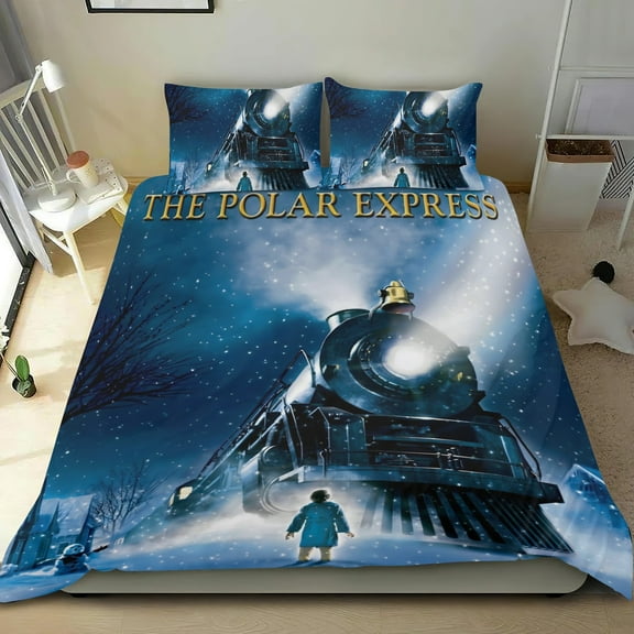The Polar Express-themed Bed Sheet Set Three Piece Set Comfortable And Skin Friendly Unique Design Home Decor Gifts For Family Friends fans54''x79''（135cm*200cm）