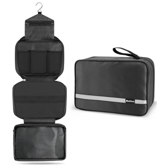 Neceser Maliton para hombre y mujer | Grande para viajar | Bolsa Higiénica Compacta Colgante con 4 Compartimentos | Bolsa de ducha de baño impermeable (negro)