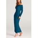 thumbnail image 3 of Vestido PRETTYGARDEN Maxi Azul Lago con Hombros Descubiertos, Fruncido y Abertura XL, 3 of 8