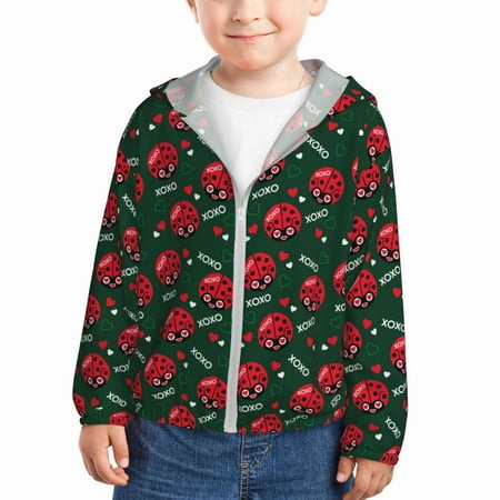 

Goofa Ladybugs In Love Printed Kids Zip-Up Hoodie Girls Boys UPF50+ Sun Protection Jacket Hooded Cooling Shirt-3 Years