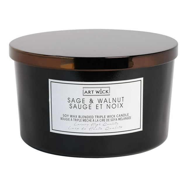 Art Wick 15.8OZ Sage & Walnut Soy Wax Blended Scented Candle,3 cotton wick