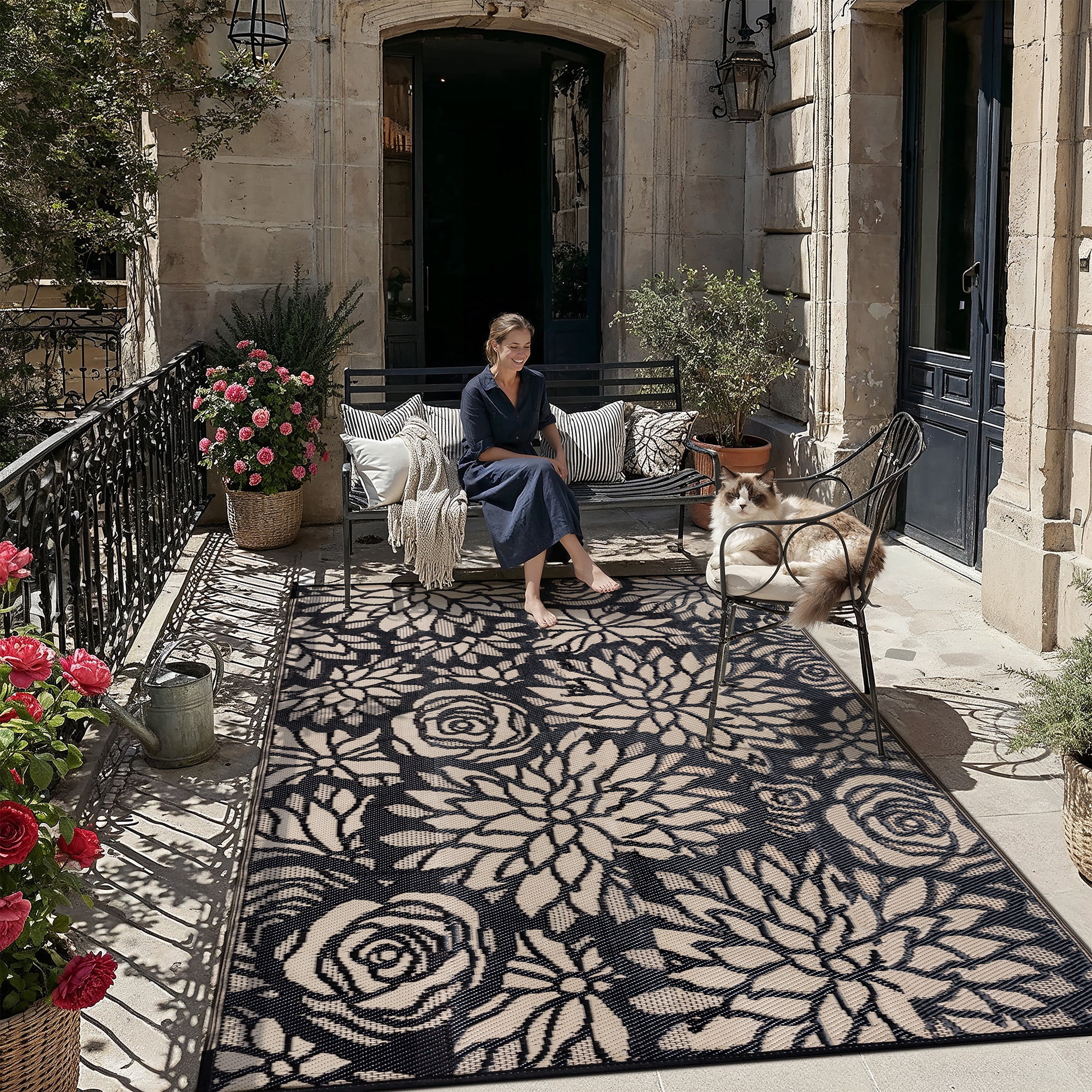 BERTHMEER 8'x10' Outdoor Rugs on Sale Clearance Plastic Straw Waterproof Patio rugs for RV Deck Camping Beach Picnic Garden and Balcony Brown