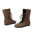 thumbnail image 3 of Vintage Mid Calf Combat Boots for Women with Middle Hollow out Strappy Flats Low Heel Gothic Short Dress Boots, 3 of 4