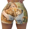 thumbnail image 2 of Fotbe Girl Hugging Dog Flowers Shorts Sin Costuras – Shorts Deportivos de Cintura Alta para Mujer, Elásticos para Gimnasio, Yoga, Running o Ciclismo-Large, 2 of 8