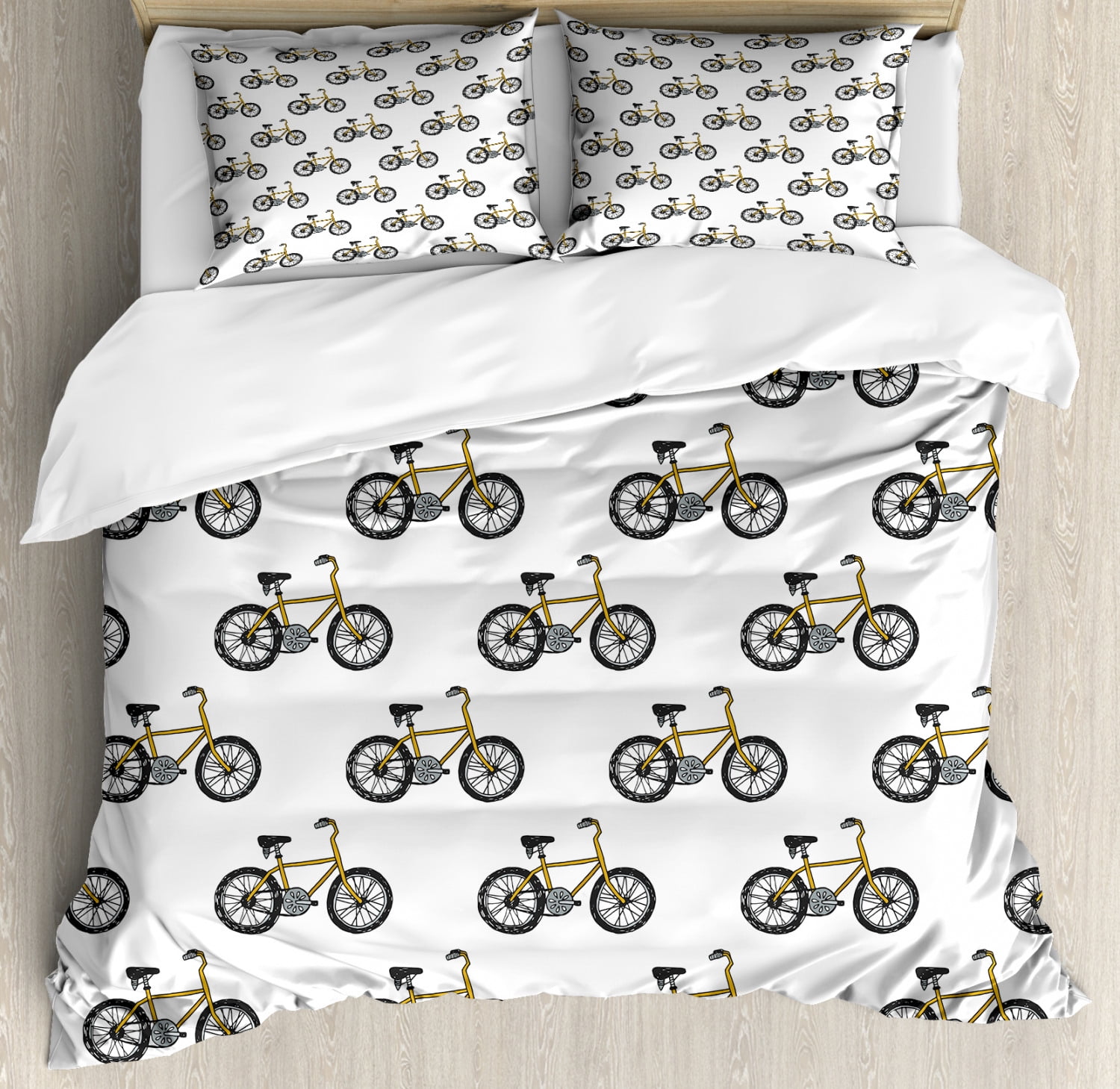 Bicycle Duvet Cover Set, Hand Drawn Doodle Cycling Theme Pattern of