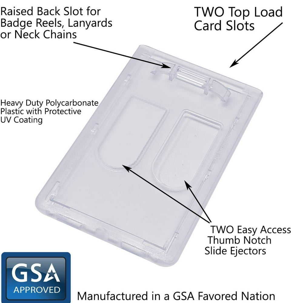 Bulk 50 Pack Heavy Duty Dual Sided Badge Holders Holds 2 Cards