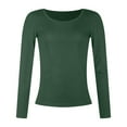 thumbnail image 4 of larppty Women's Scoop Neck Long Sleeve Shirts Ribbed Slim Fitted Casual Solid Color Basic Top Blouses Dark Green, L, 4 of 6