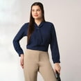thumbnail image 6 of Globus Women Navy Blue Tie-Up Neck Cuffed Sleeves Workwear Top, 6 of 6