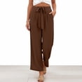 thumbnail image 2 of Womens Linen Palazzo Pants Flowy Boho Wide Leg Dress Pant High Waisted Beach Travel Vacation Trousers Coffee XL, 2 of 6