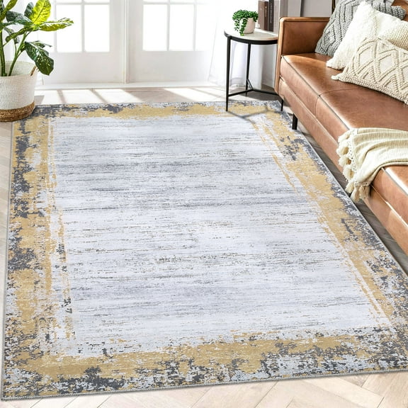 Hasoo Rug Indoor Area Rug Modern, Easy Cleaning Carpet for Living Room, Yellow, 5' x 7'