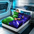 thumbnail image 4 of Erosebridal Race Car Twin Sheets, Speed Light Bedding, Green Blue 3-Piece (1 Flat Sheet, 1 Fitted Sheet and 1 Pillowcase), 4 of 6