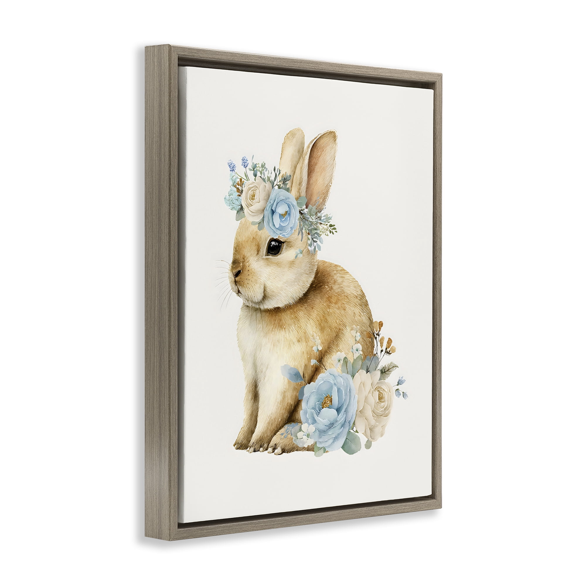 Stupell Industries Watercolor Nursery Bunny Brown Framed Floater Canvas Wall Art, design by LSR Design Studio