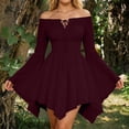thumbnail image 5 of Womens Halloween Pirate Dresses Off Shoulder Bell Sleeve Mini Dress Irregular Hem Renaissance Costume Spooky Festival Party Wear Outfits, 5 of 6