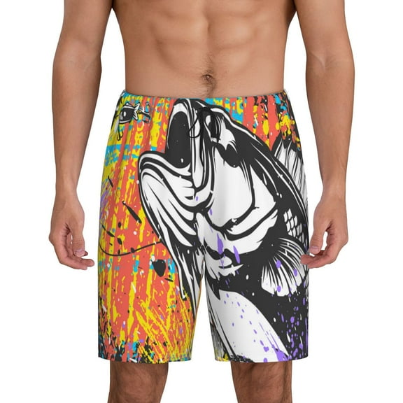 Rateoe Fishing Bass Print Men's Lounge Shorts – Soft & Breathable Pajama Bottoms with Pockets, Elastic Waistband, Lightweight Sleepwear for Nightwear & Loungewear-