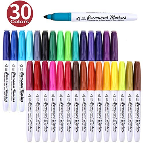 Permanent Marker, 30 Colors Fine Point Permanent Markers, Works Well On Paper, Canvas, Fabric