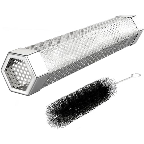 Pellet Smoker Tube, 1 Pack 12'' Smoker Tube with Brush, Premium Stainless Steel, 5 Hours of Billowing Smoke Tube Smoker for All Grill, Smoker, Cold/Hot Smoking