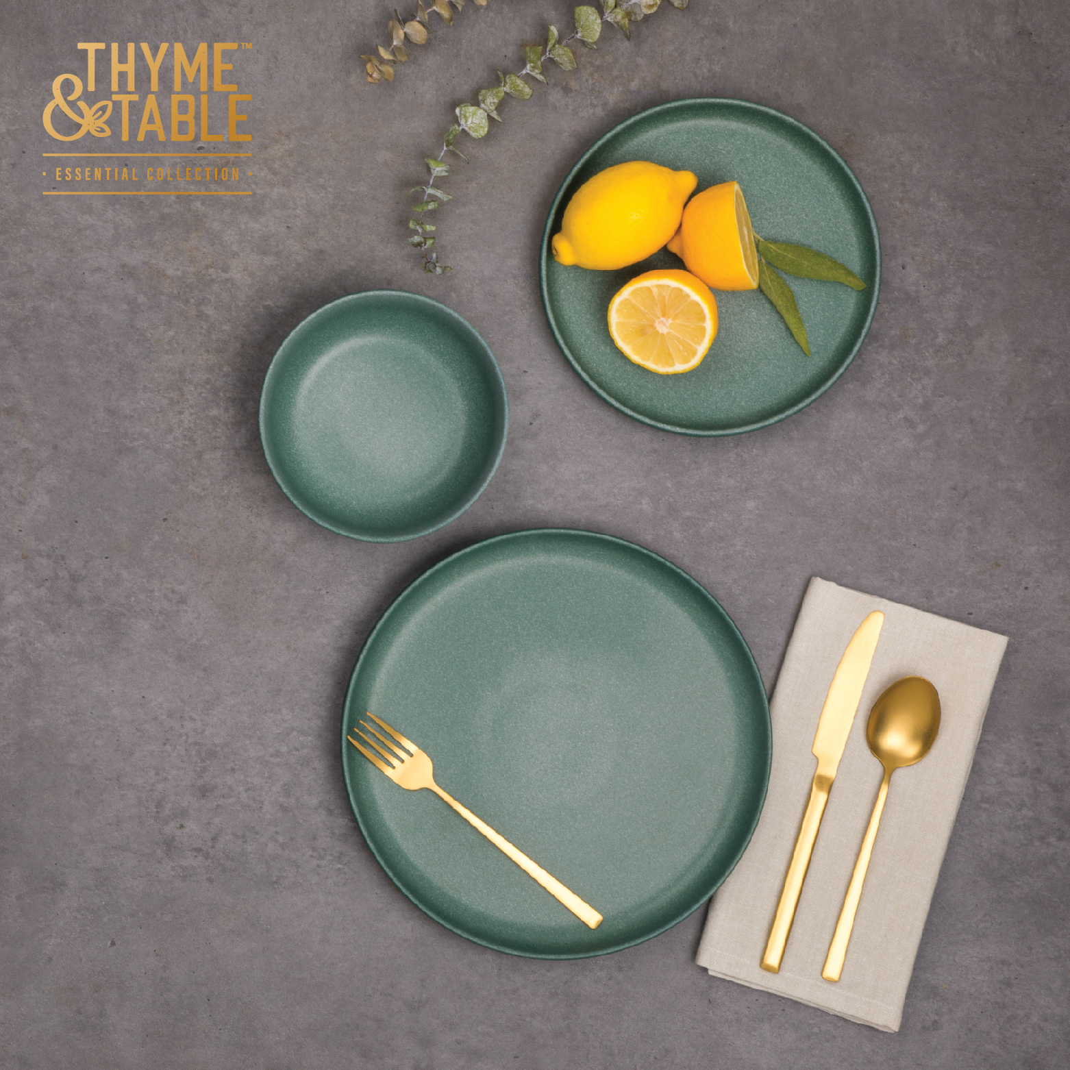 Thyme & Table 12-Piece Stoneware Dinnerware Set, Caspian Green - image 3 of 6