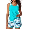 thumbnail image 2 of Summer Tankini Swimsuits for Women Modest Tummy Coverage Bathing Suits with Shorts Cyan L, 2 of 6