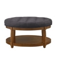 thumbnail image 7 of CQSXDA Large Round Upholstered Tufted Linen Wood Shelf Storage Coffee Table, For Living Room, Dark Charcoal, 7 of 7