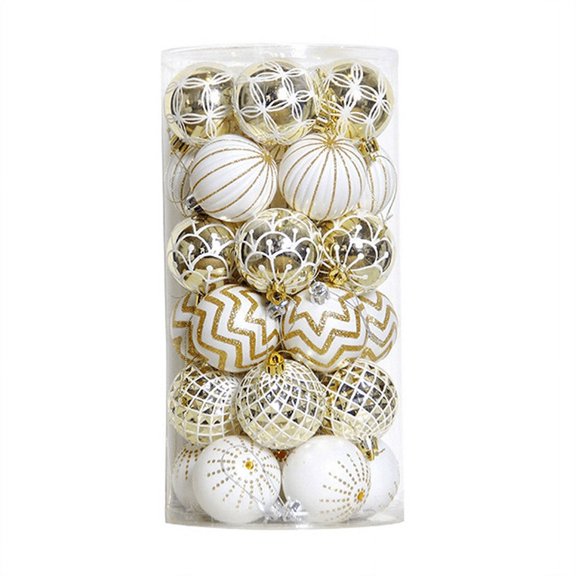 30PCS Christmas Balls ,60MM Gold&White Painted Shatterproof Festive Wedding Hanging Ornaments Trees Decoration